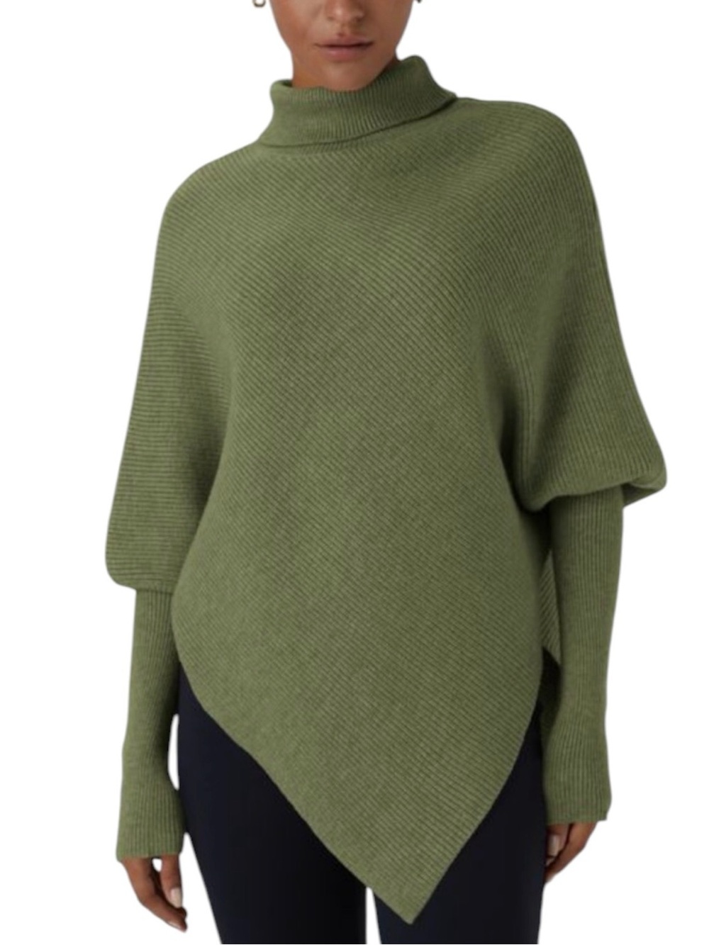 NWT Halara Deep Sage High Neck Long Sleeve Asymmetric Hem Work Sweater - Small